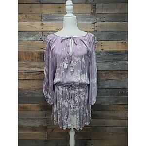 YFB Young Fabulous & Broke Purple White Tie Dye Tassel Mini Dress Size Med
